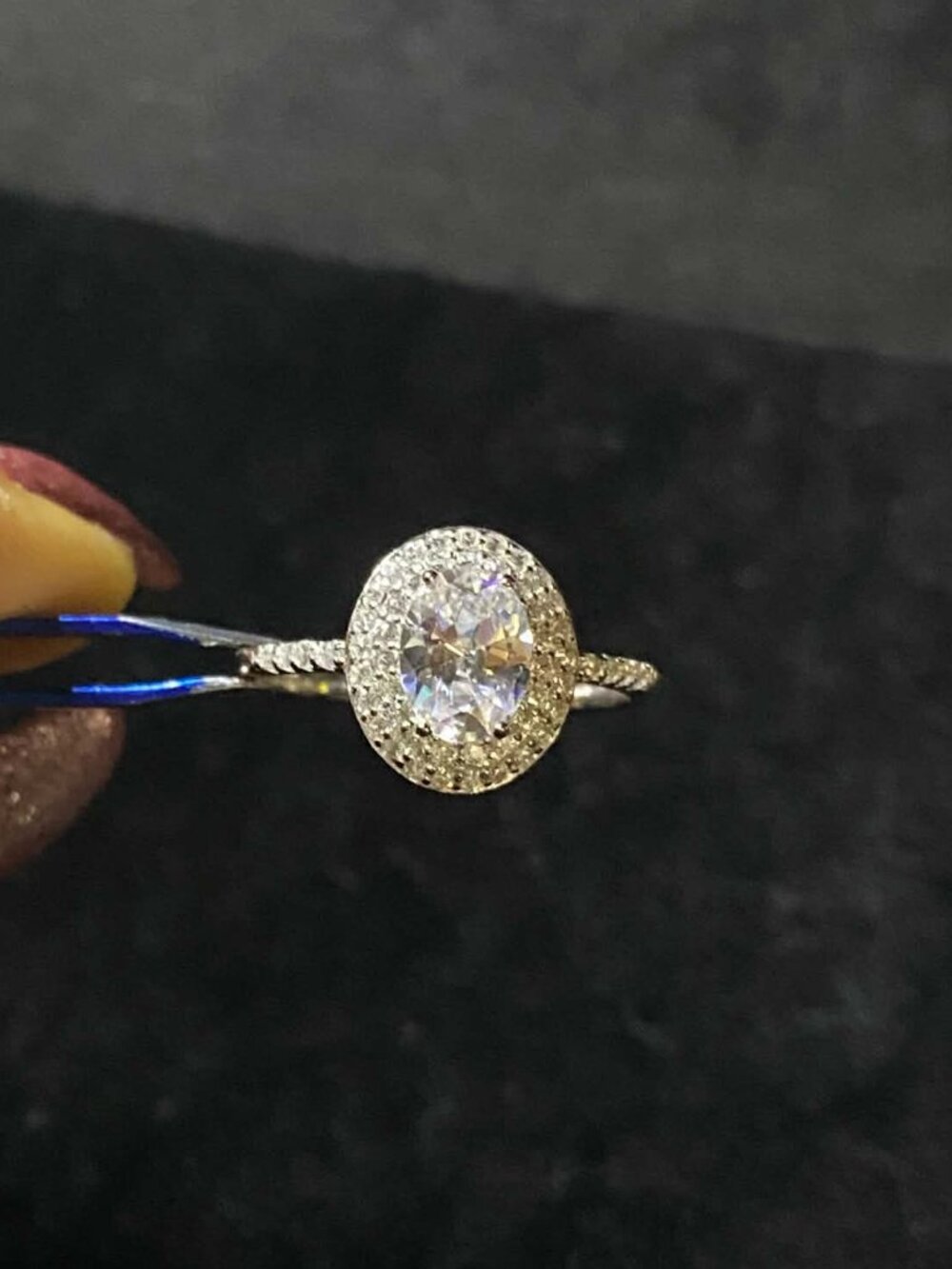 .925 Silver Oval Cubic Zirconia Hallo Engagement Promise Anniversary Ring